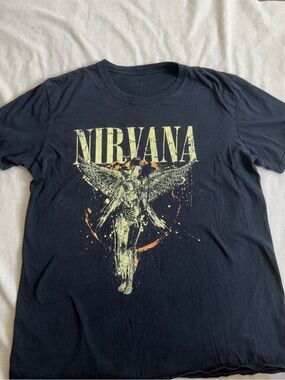 NIRVANA Black Tee with Yellow and Orange Graphic
